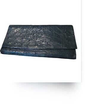 Vintage West Germany Black Ostrich Leather Checkbook Wallet Clutch